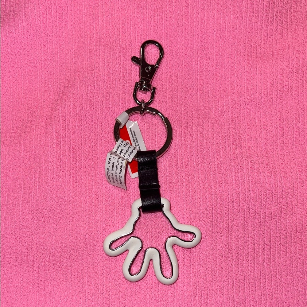 Mickey Mouse White Glove-Shaped Keychain with Black Strap